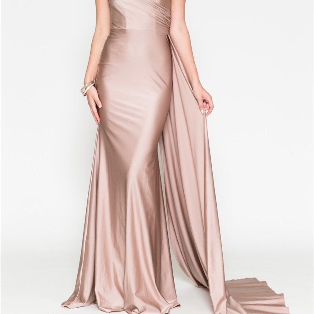 One Shoulder Fitted Formal Evening Pary Wedding Satin Prom Long Dress AC387 - Picture 16 of 16